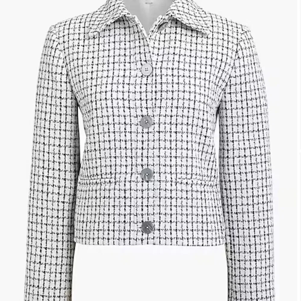 J. Crew Factory Tweed collared lady jacket Black and White NWT